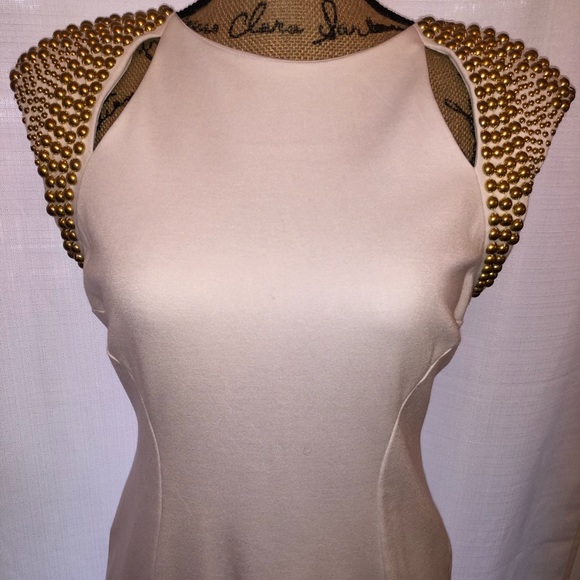 White BEBE dress w/Gold Studs - Picture 2 of 8